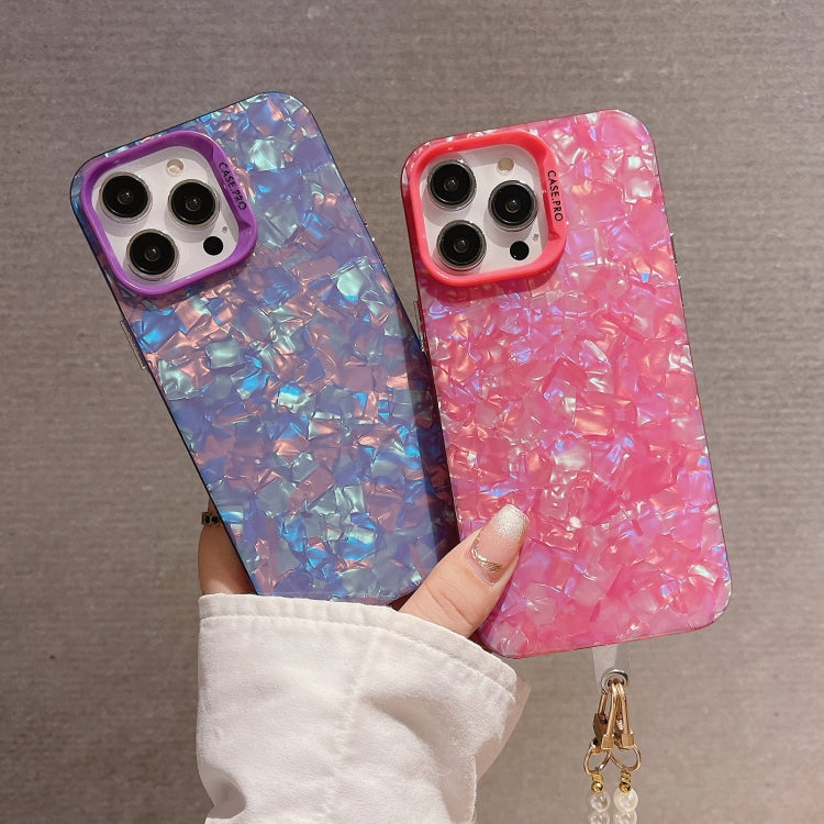 For iPhone 14 Pro Max Shell Texture Crossbody Pearl Chain TPU Hybrid Acrylic Phone Case(Rose Red)
