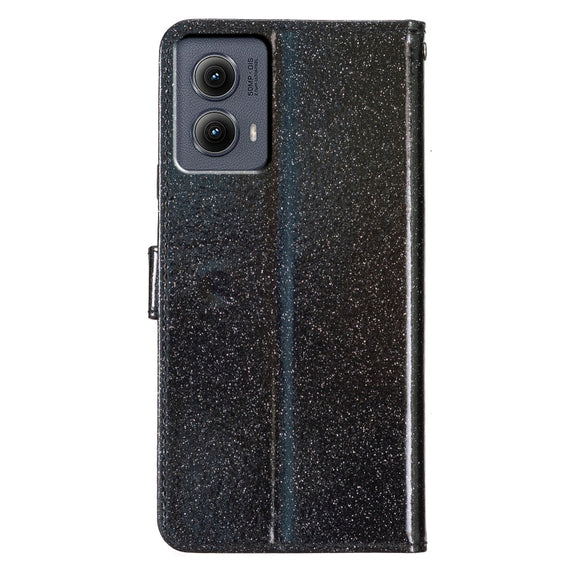 For Motorola Edge 2024 Glitter Powder Flip Leather Phone Case(Black)