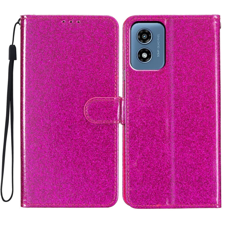 For Motorola Moto G Play 2024 Glitter Powder Flip Leather Phone Case(Rose Red)