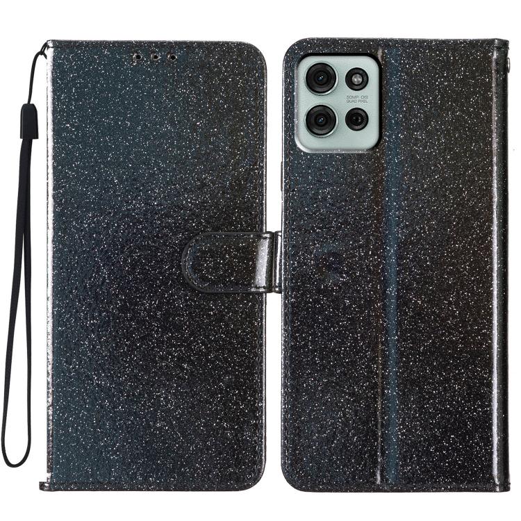 For Motorola Moto G86 5G Glitter Powder Flip Leather Phone Case(Black)