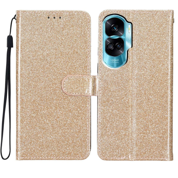 For Honor 90 Lite Glitter Powder Flip Leather Phone Case(Gold)