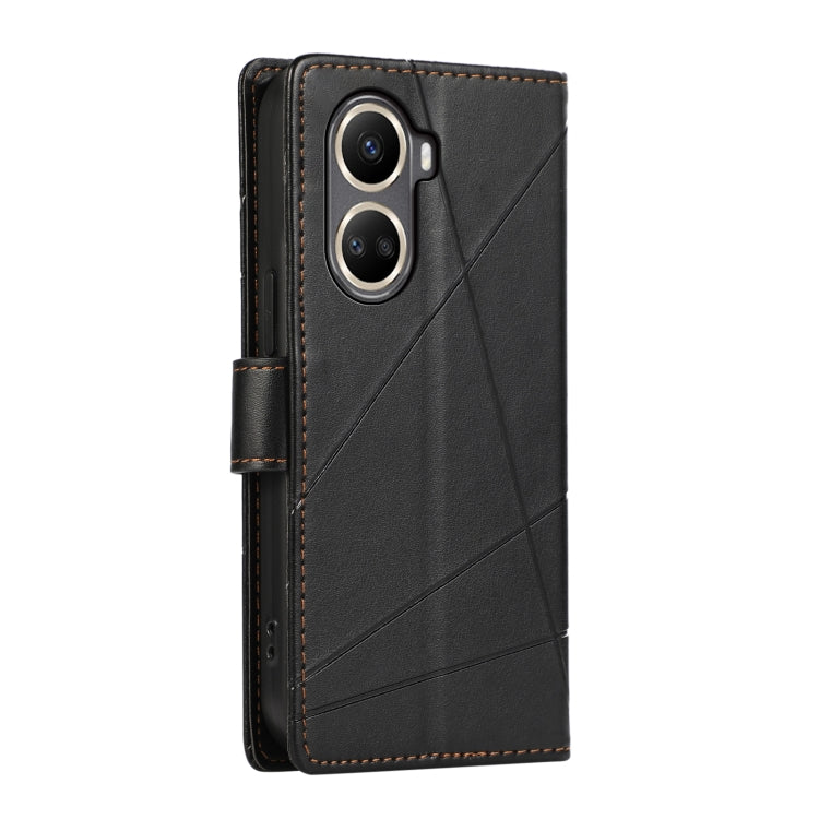 For Huawei nova 10 SE PU Genuine Leather Texture Embossed Line Phone Case(Black)