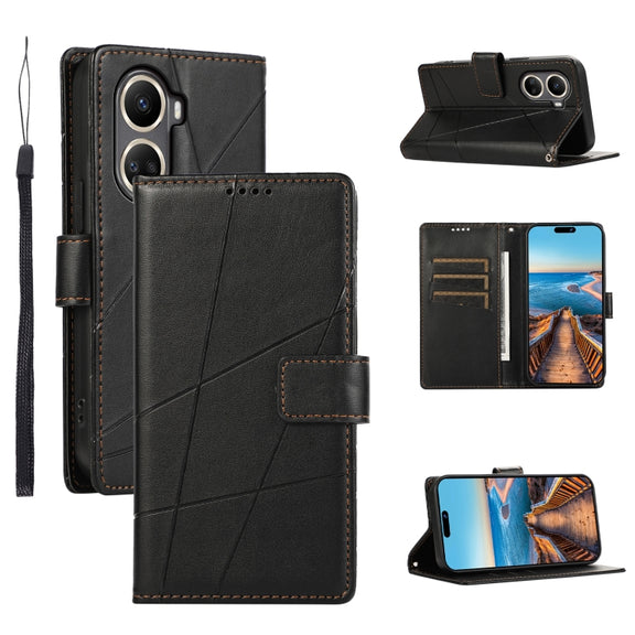 For Huawei nova 10 SE PU Genuine Leather Texture Embossed Line Phone Case(Black)