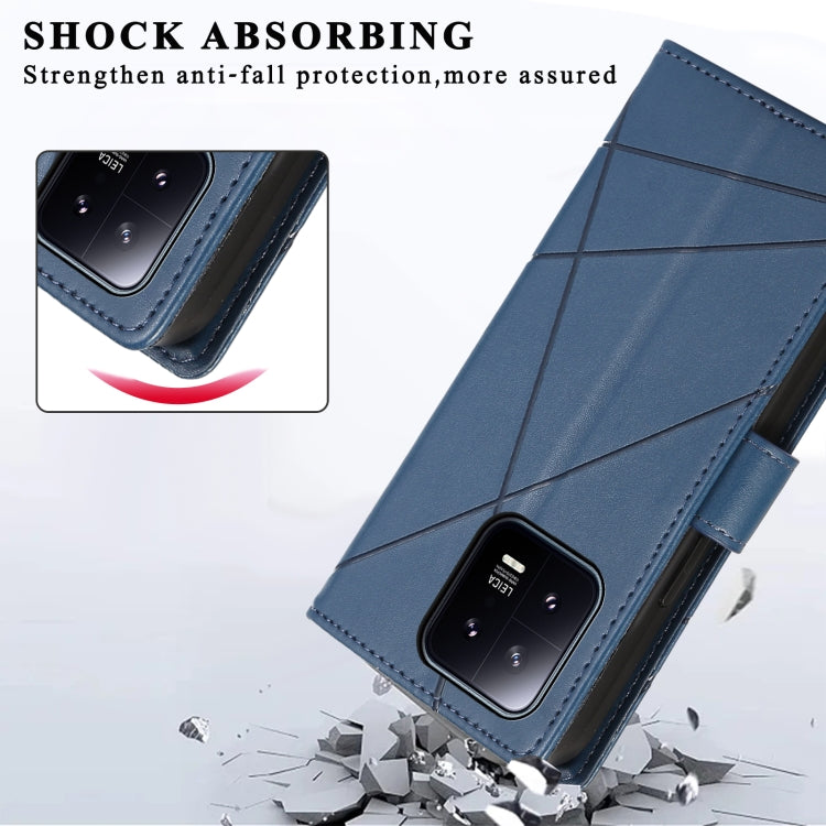 For Xiaomi 13 PU Genuine Leather Texture Embossed Line Phone Case(Blue)