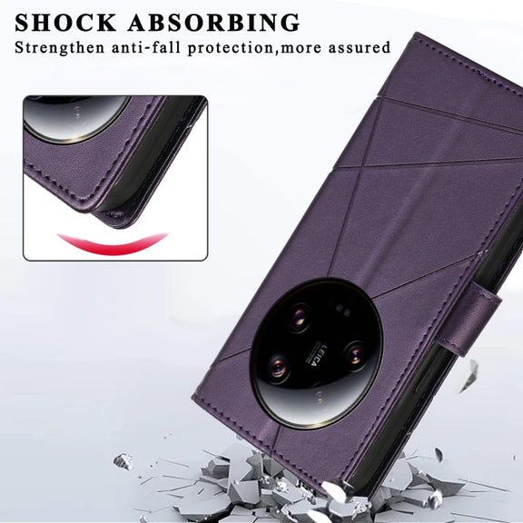 For Xiaomi 13 Ultra PU Genuine Leather Texture Embossed Line Phone Case(Purple)