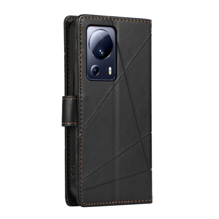 For Xiaomi 13 Lite PU Genuine Leather Texture Embossed Line Phone Case(Black)