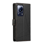 For Xiaomi 13 Lite PU Genuine Leather Texture Embossed Line Phone Case(Black)