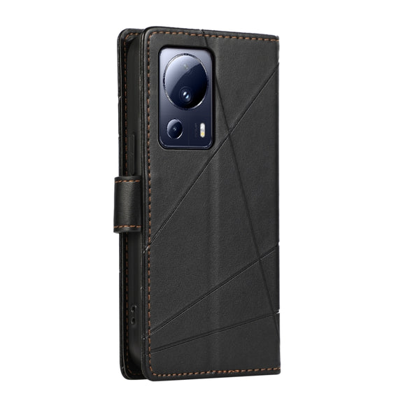 For Xiaomi 13 Lite PU Genuine Leather Texture Embossed Line Phone Case(Black)