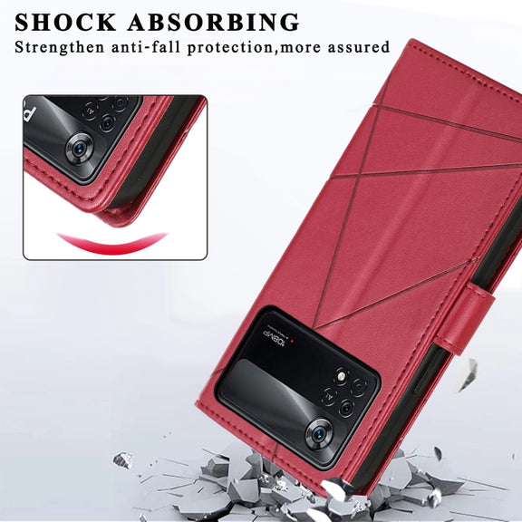 For Xiaomi Poco X4 Pro 5G PU Genuine Leather Texture Embossed Line Phone Case(Red)