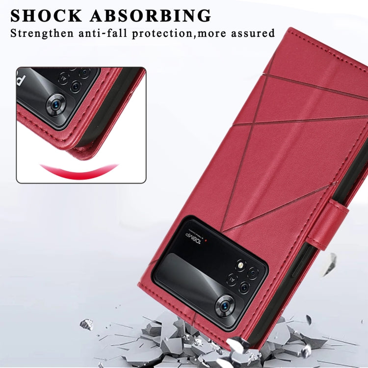 For Xiaomi Poco X4 Pro 5G PU Genuine Leather Texture Embossed Line Phone Case(Red)