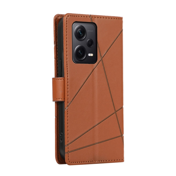 For Xiaomi Redmi Note 12 Pro+ 5G Global PU Genuine Leather Texture Embossed Line Phone Case(Brown)