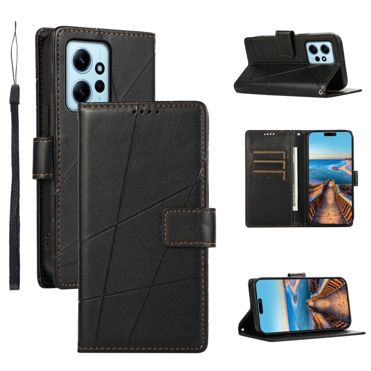 For Xiaomi Redmi Note 12 4G PU Genuine Leather Texture Embossed Line Phone Case(Black)