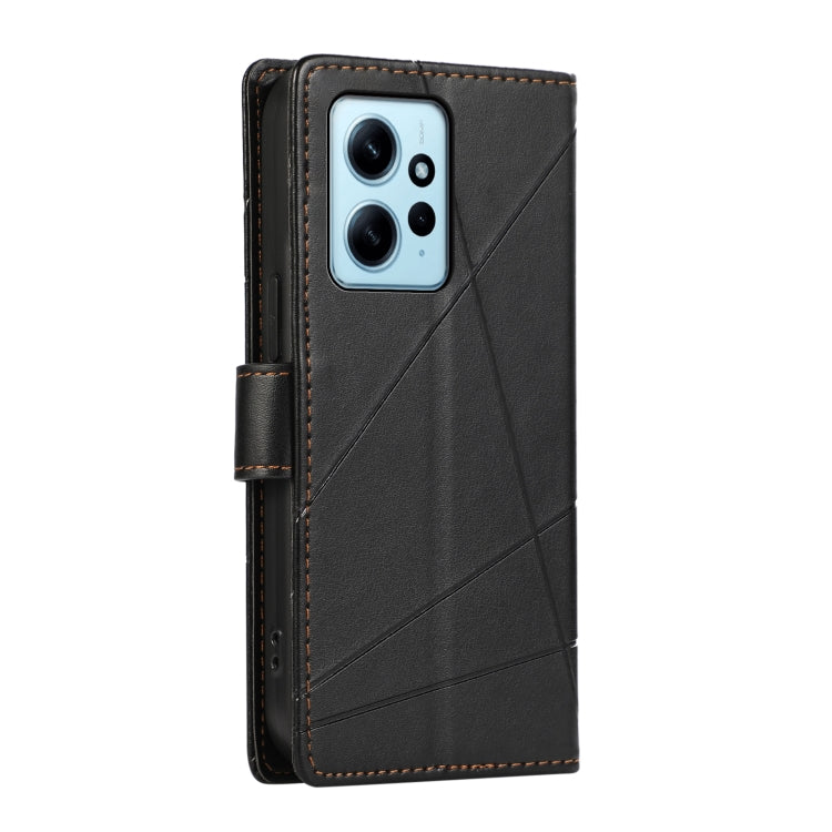 For Xiaomi Redmi Note 12 4G PU Genuine Leather Texture Embossed Line Phone Case(Black)