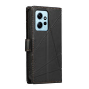For Xiaomi Redmi Note 12 4G PU Genuine Leather Texture Embossed Line Phone Case(Black)