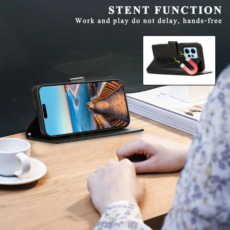 For Xiaomi Redmi Note 12 4G PU Genuine Leather Texture Embossed Line Phone Case(Black)