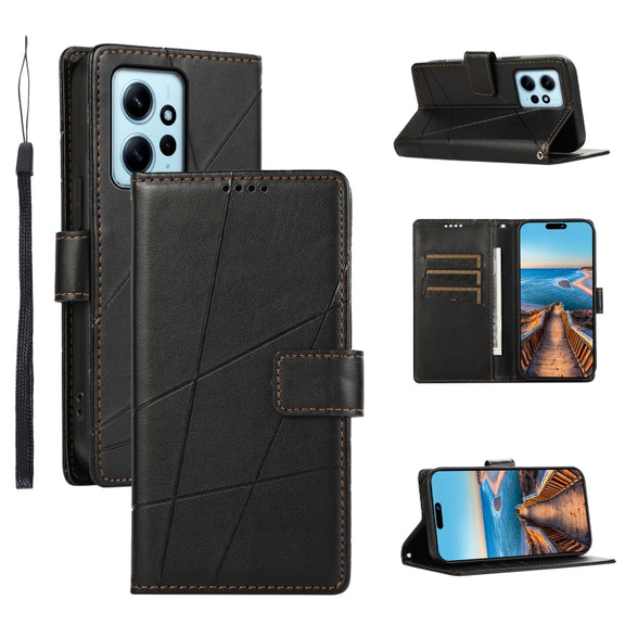For Xiaomi Redmi Note 12 4G PU Genuine Leather Texture Embossed Line Phone Case(Black)