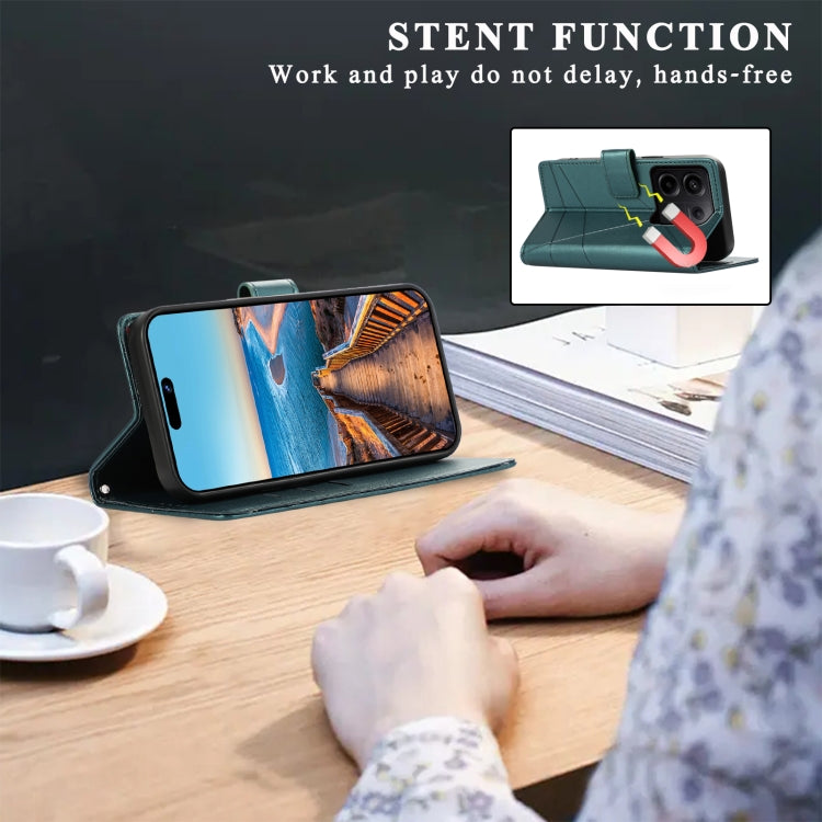 For Xiaomi Redmi Note 13 Pro 5G PU Genuine Leather Texture Embossed Line Phone Case(Green)
