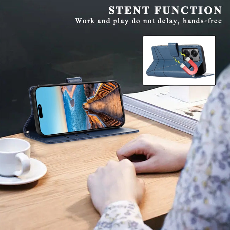 For Xiaomi Redmi Note 13 Pro+ PU Genuine Leather Texture Embossed Line Phone Case(Blue)