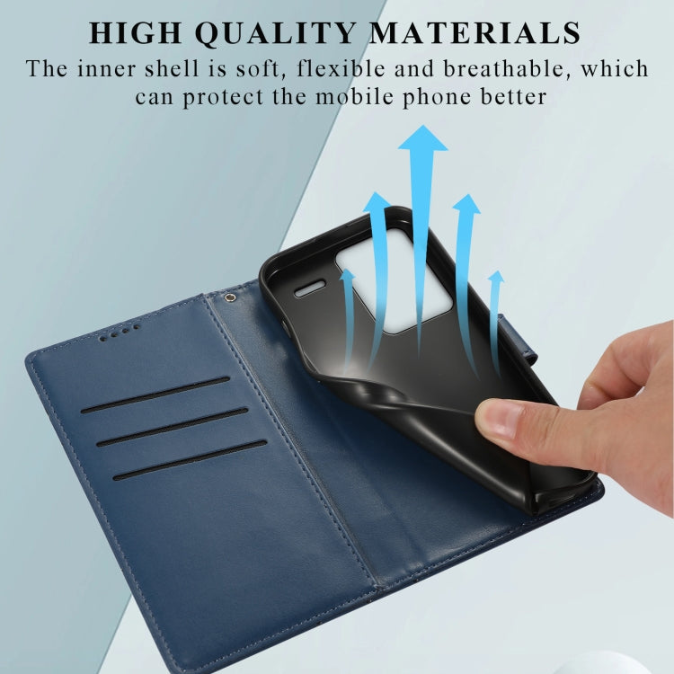 For Xiaomi Redmi Note 13 Pro+ PU Genuine Leather Texture Embossed Line Phone Case(Blue)