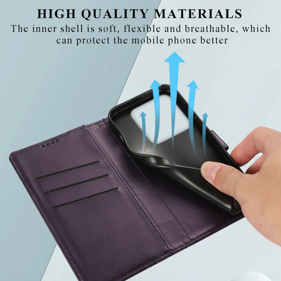 For Xiaomi 14 Pro PU Genuine Leather Texture Embossed Line Phone Case(Purple)