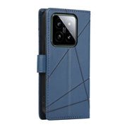 For Xiaomi 14 PU Genuine Leather Texture Embossed Line Phone Case(Blue)