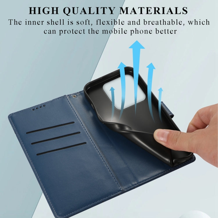For Xiaomi 14 PU Genuine Leather Texture Embossed Line Phone Case(Blue)