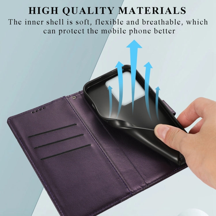 For Xiaomi Redmi 13C PU Genuine Leather Texture Embossed Line Phone Case(Purple)