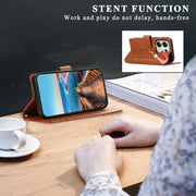 For Xiaomi Redmi Note 13 4G PU Genuine Leather Texture Embossed Line Phone Case(Brown)