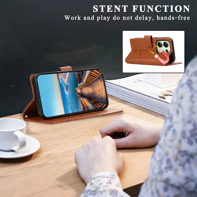 For Xiaomi Redmi Note 13 4G PU Genuine Leather Texture Embossed Line Phone Case(Brown)