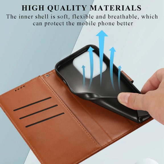 For Xiaomi Redmi Note 13 4G PU Genuine Leather Texture Embossed Line Phone Case(Brown)