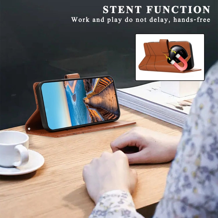 For Xiaomi 14 Ultra PU Genuine Leather Texture Embossed Line Phone Case(Brown)