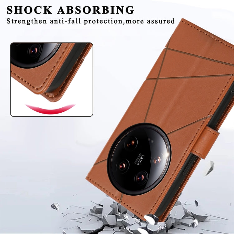For Xiaomi 14 Ultra PU Genuine Leather Texture Embossed Line Phone Case(Brown)