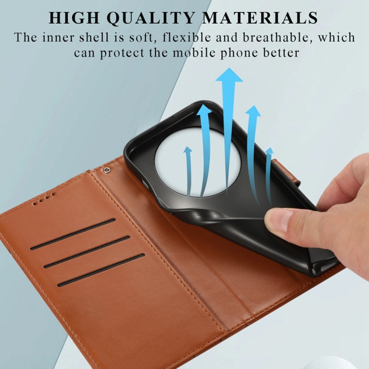 For Xiaomi 14 Ultra PU Genuine Leather Texture Embossed Line Phone Case(Brown)