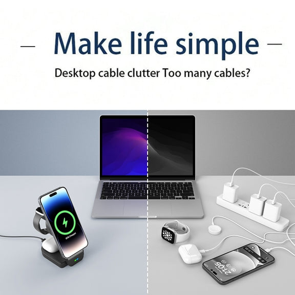 B-23 3 in 1 Foldable Magnetic Wireless Charger Phone Holder, Plug:EU Plug(White)