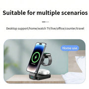 B-23 3 in 1 Foldable Magnetic Wireless Charger Phone Holder, Plug:EU Plug(White)