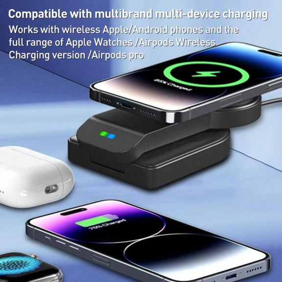 B-23 3 in 1 Foldable Magnetic Wireless Charger Phone Holder, Plug:EU Plug(White)