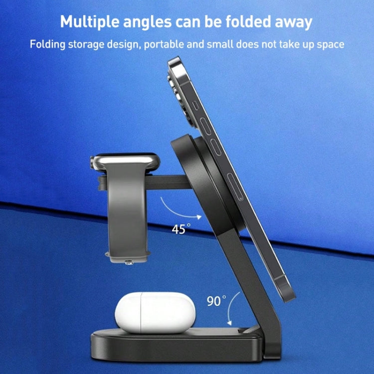B-23 3 in 1 Foldable Magnetic Wireless Charger Phone Holder, Plug:EU Plug(White)