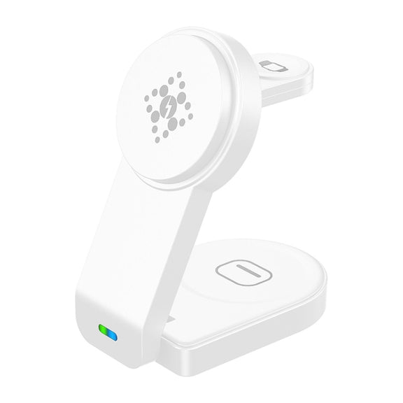 B-23 3 in 1 Foldable Magnetic Wireless Charger Phone Holder, Plug:US Plug(White)