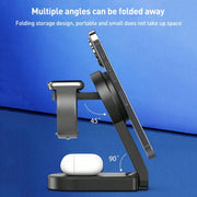 B-23 3 in 1 Foldable Magnetic Wireless Charger Phone Holder, Plug:US Plug(White)