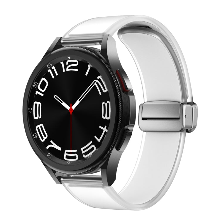For Samsung Galaxy Watch6 / 5 / 4 Translucent Magnetic Silver Buckle Silicone Watch Band(White)