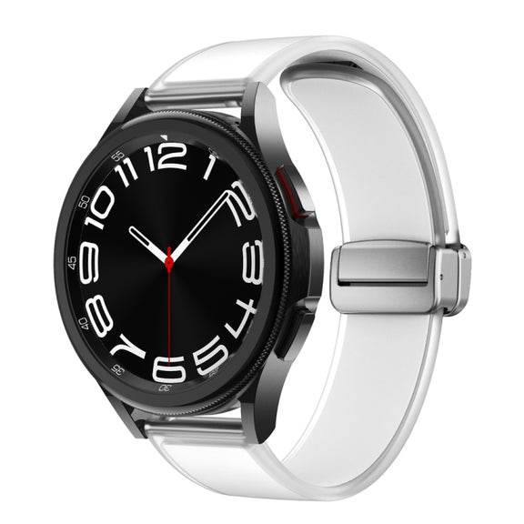 For Samsung Galaxy Watch6 / 5 / 4 Translucent Magnetic Silver Buckle Silicone Watch Band(White)