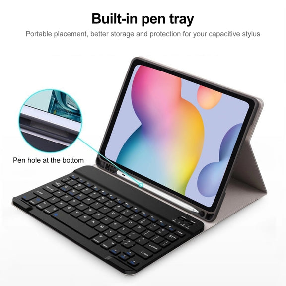 For Samsung Galaxy Tab S9 FE+ Square Cap Bluetooth Keyboard Leather Case with Pen Slot(Light Blue)