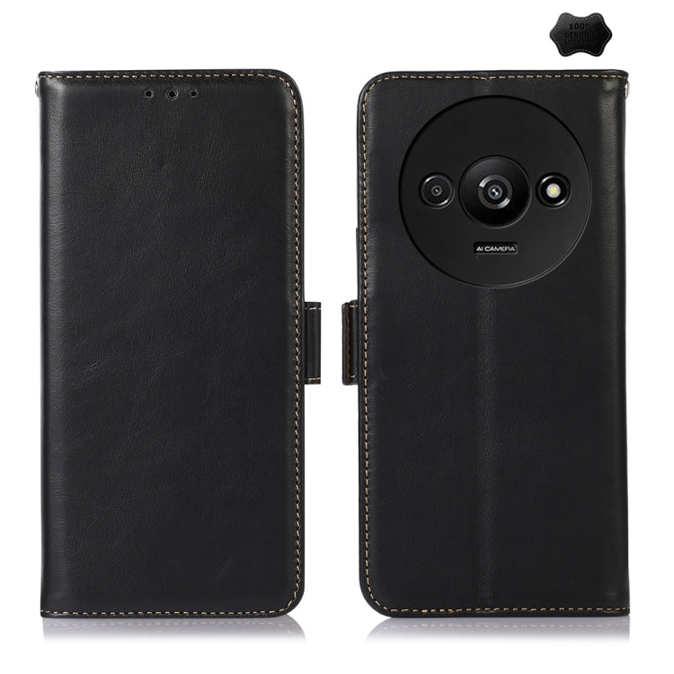 For Xiaomi Redmi A3 Magnetic Crazy Horse Texture Genuine Leather RFID Phone Case(Black)