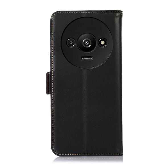 For Xiaomi Redmi A3 Magnetic Crazy Horse Texture Genuine Leather RFID Phone Case(Black)