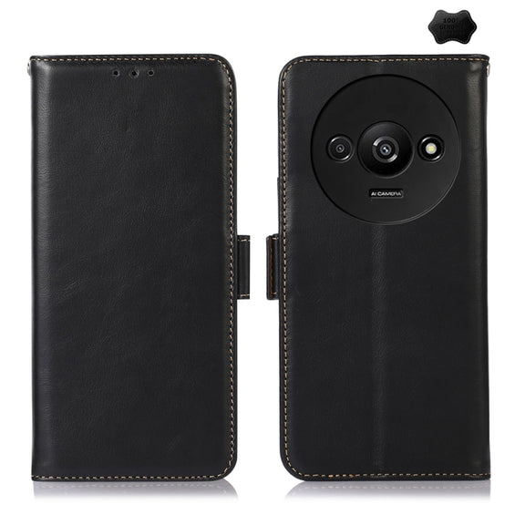 For Xiaomi Redmi A3 Magnetic Crazy Horse Texture Genuine Leather RFID Phone Case(Black)