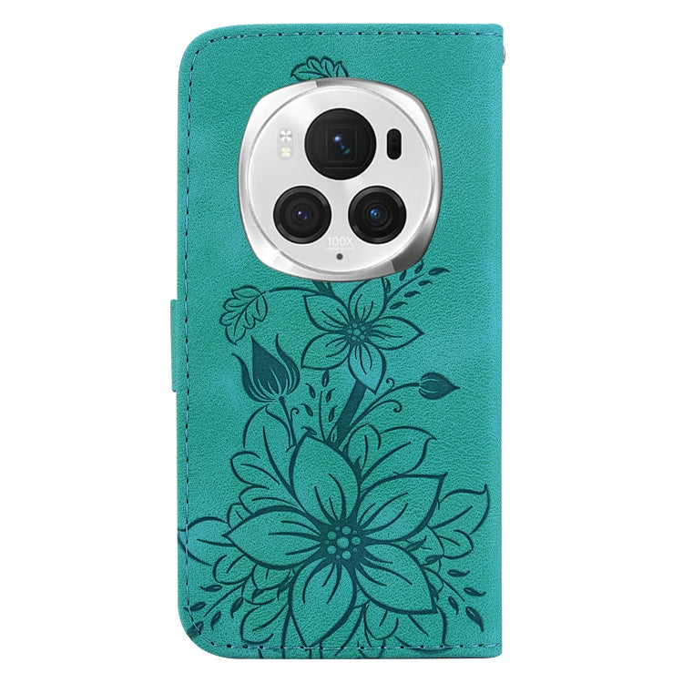 For Honor Magic6 Pro Lily Embossed Leather Phone Case(Green)