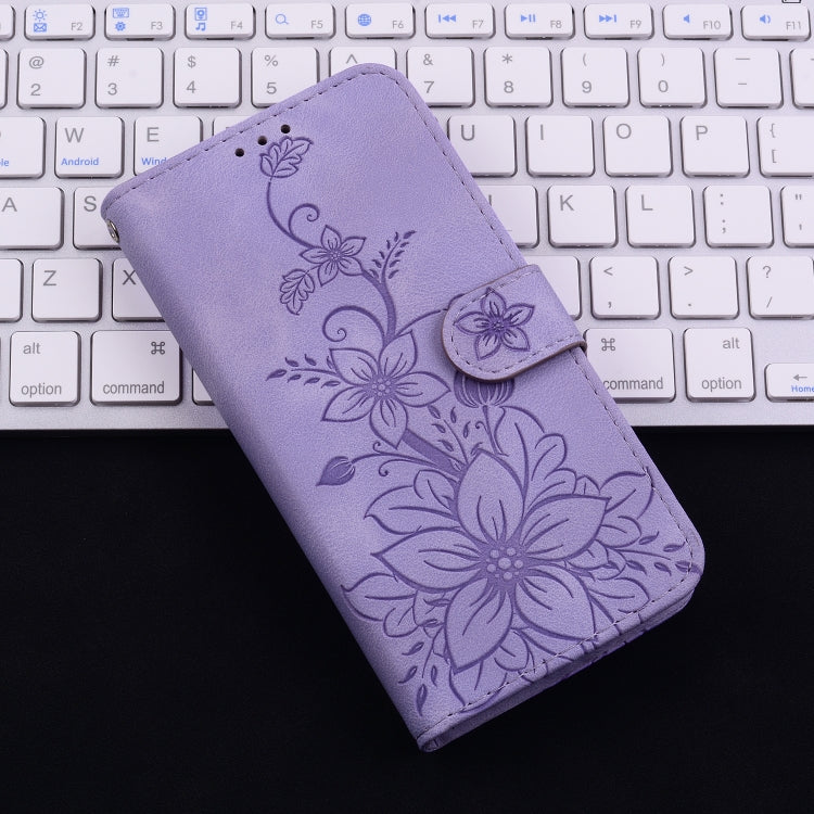 For Honor Magic6 Pro Lily Embossed Leather Phone Case(Purple)