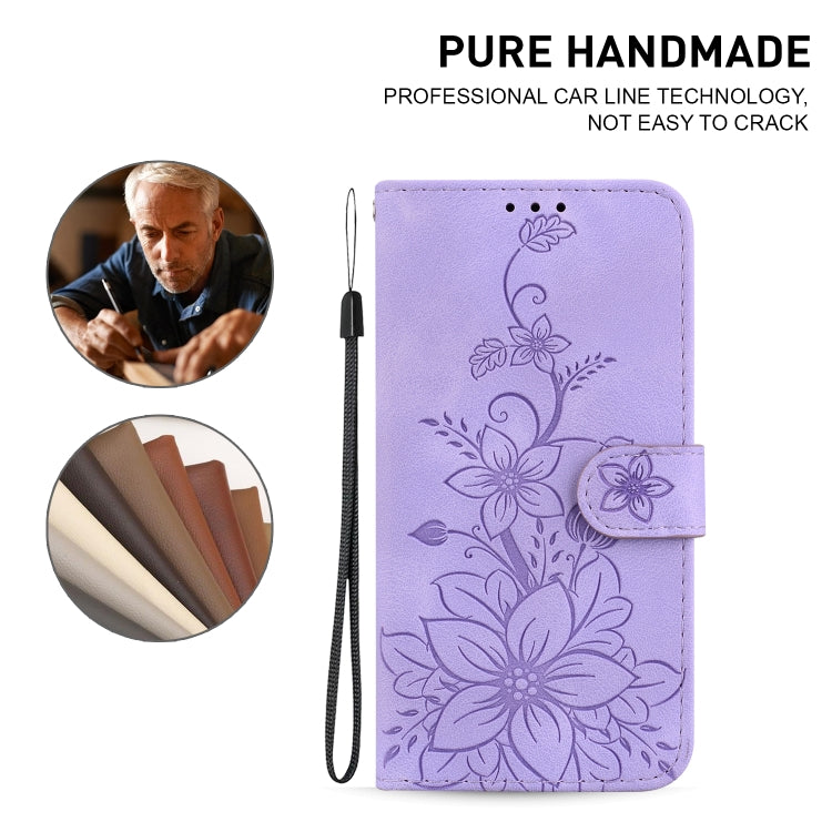 For Honor Magic6 Pro Lily Embossed Leather Phone Case(Purple)