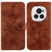 For Honor Magic6 Pro Lily Embossed Leather Phone Case(Brown)