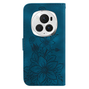 For Honor Magic6 Pro Lily Embossed Leather Phone Case(Dark Blue)